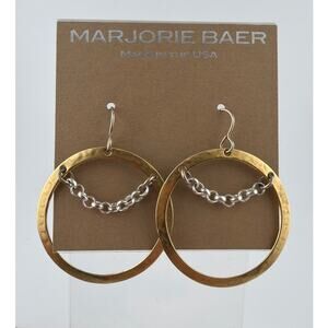 NWT Marjorie Baer Gold Circle and Silver Chain Dangle Earrings
